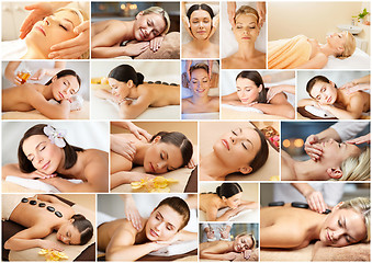 Image showing women having facial or body massage in spa salon