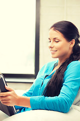 Image showing happy woman with tablet pc computer