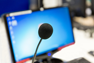 Image showing microphone at recording studio or radio station