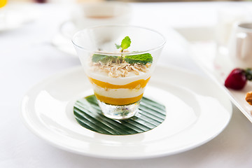 Image showing close up of dessert in glass at restaurant