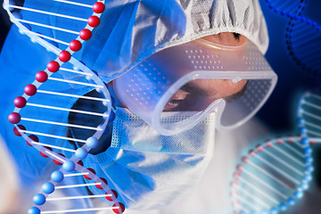 Image showing close up of scientist face in chemical lab