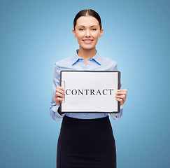 Image showing smiling businesswoman with contract