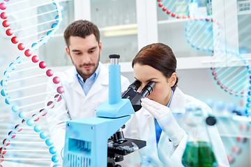 Image showing scientists with microscope making test in lab