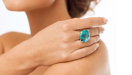 Image showing beautiful woman with cocktail ring