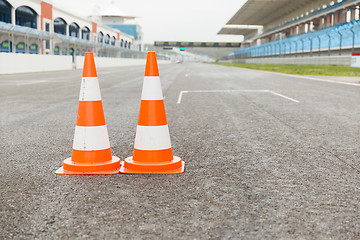 Image showing traffic cones on speedway of stadium