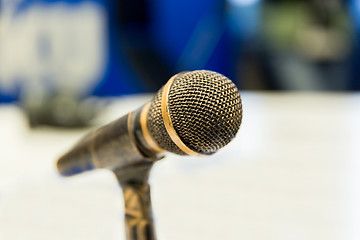 Image showing microphone at recording studio or radio station