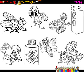 Image showing flies set cartoon coloring page