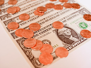 Image showing Retro look Dollar coins and notes