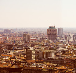 Image showing Retro look Milan aerial view