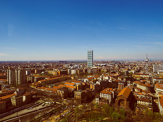 Image showing Retro look Milan aerial view