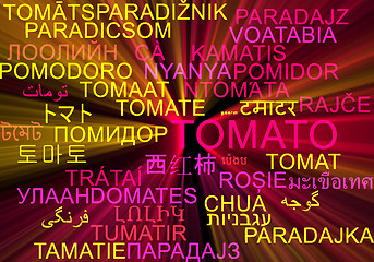 Image showing Tomato multilanguage wordcloud background concept glowing