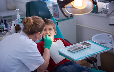 Image showing Young boy in a dental surgery