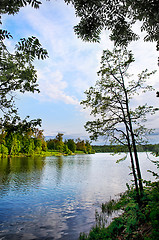 Image showing View of the river from the sky and the reflection of clouds