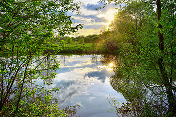 Image showing Spring sunset on the river