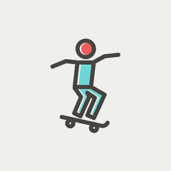 Image showing Man skateboarding thin line icon