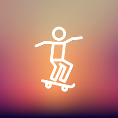 Image showing Man skateboarding thin line icon