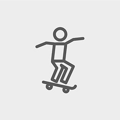 Image showing Man skateboarding thin line icon