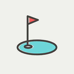 Image showing Golf Flag in hole thin line icon