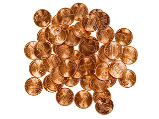 Image showing Retro look Dollar coins 1 cent wheat penny cent