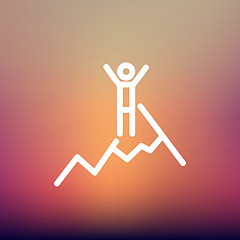 Image showing Skiing in ice mountain thin line icon