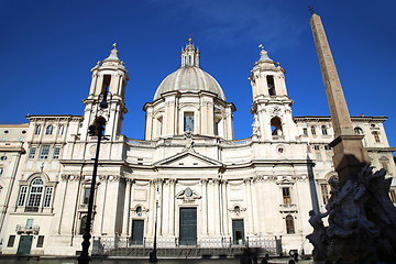 Image showing Saint Agnese in Agone with Egypts obelisk in Piazza Navona, Rome