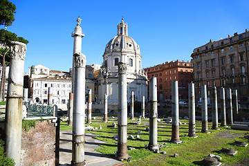 Image showing Traian column and Santa Maria di Loreto in Rome, Italy