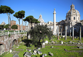 Image showing Traian column and Santa Maria di Loreto in Rome, Italy