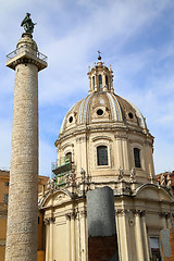 Image showing Traian column and Santa Maria di Loreto in Rome, Italy