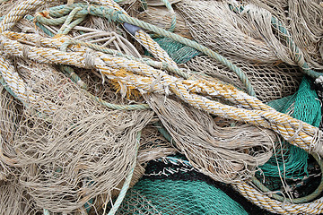 Image showing Details of old sea rope fishing nets
