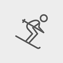 Image showing Downhill skiing thin line icon