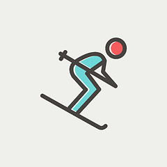 Image showing Downhill skiing thin line icon