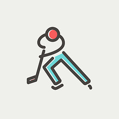 Image showing Moving hockey player thin line icon