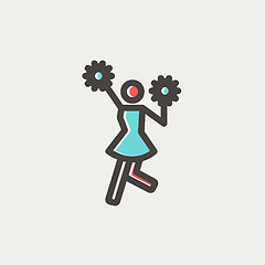 Image showing Cheerleader with pom thin line icon