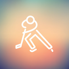 Image showing Moving hockey player thin line icon