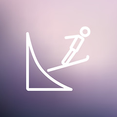 Image showing Skier jump in the air thn line icon