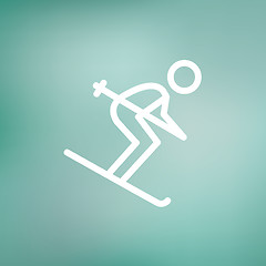 Image showing Downhill skiing thin line icon