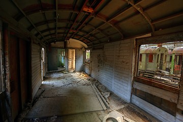 Image showing Messy vehicle interior of a train carriage