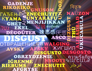 Image showing Disgust multilanguage wordcloud background concept glowing