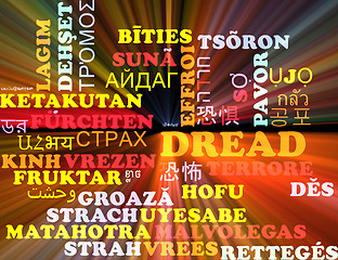 Image showing Dread multilanguage wordcloud background concept glowing