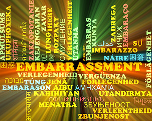 Image showing Embarrassment multilanguage wordcloud background concept glowing