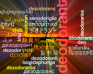Image showing Deodorant multilanguage wordcloud background concept glowing