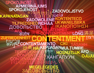 Image showing Contentment multilanguage wordcloud background concept glowing