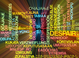 Image showing Despair multilanguage wordcloud background concept glowing