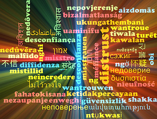 Image showing Distrust multilanguage wordcloud background concept glowing