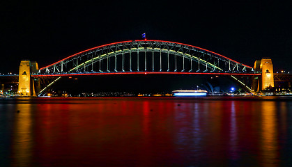 Image showing Sydney Harbour Bridge lights in red for Vivid Sydney Festival