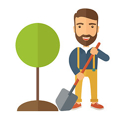 Image showing Gardener plant a tree