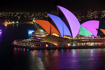 Image showing Sydney Opera House sails lit in bright colours