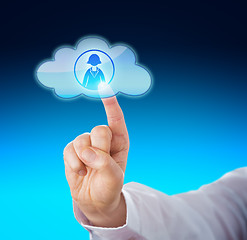 Image showing Finger Contacting Female Office Worker In Cloud