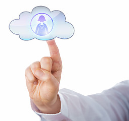 Image showing Finger Connects With Business Woman In The Cloud