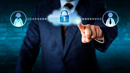 Image showing Manager Touching Locked Cloud Linked To Workers